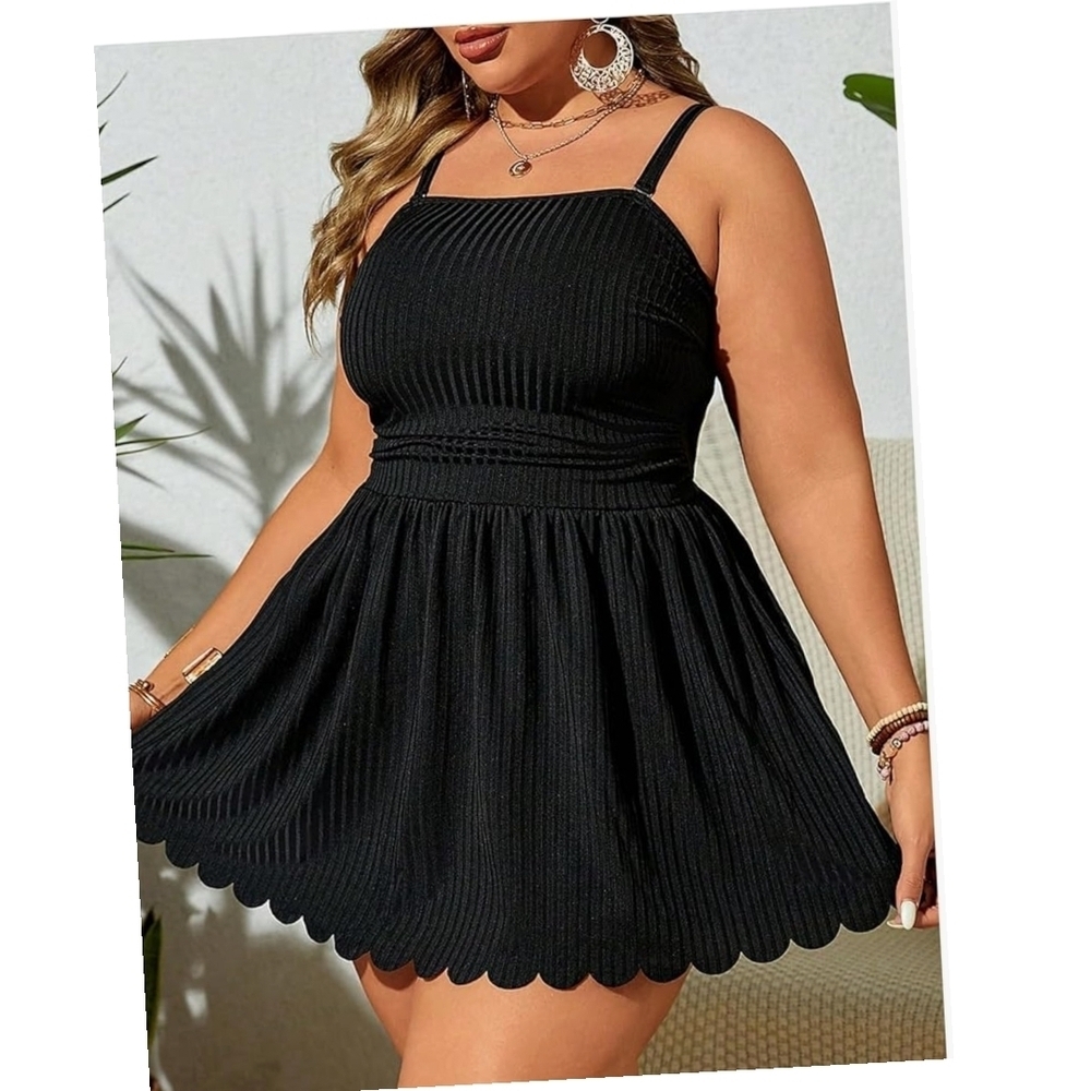 OYOANGLE - XL Elegant Black 2 Piece Swim Dress - Picture 2 of 13